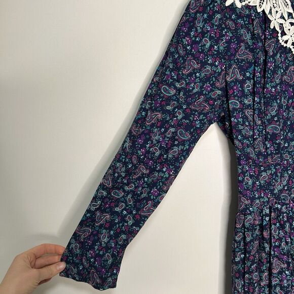 Karin Stevens Country Floral Midi Dress 8 Lace Collar Prairie Cottagecore Flaw - Picture 4 of 9